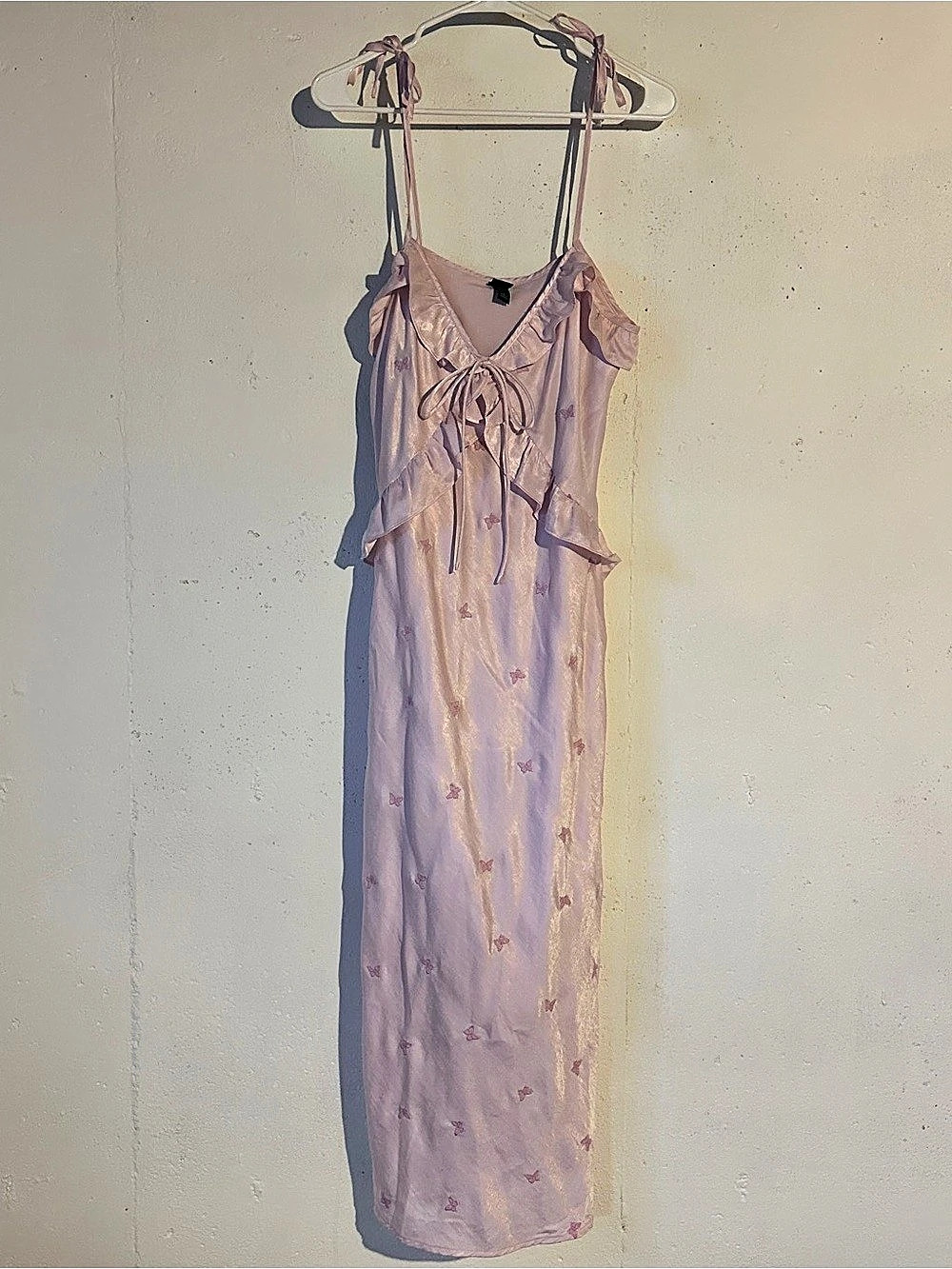 Wild Fable Pink Embroidered Butterfly Ruffle Maxi Dress